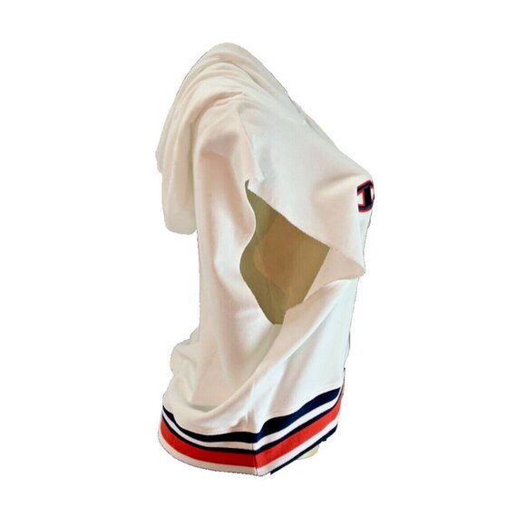 Champion XL Logo White Striped Accent Raw Edge Sleeveless Crop Drawstring Hoodie - Picture 3 of 6
